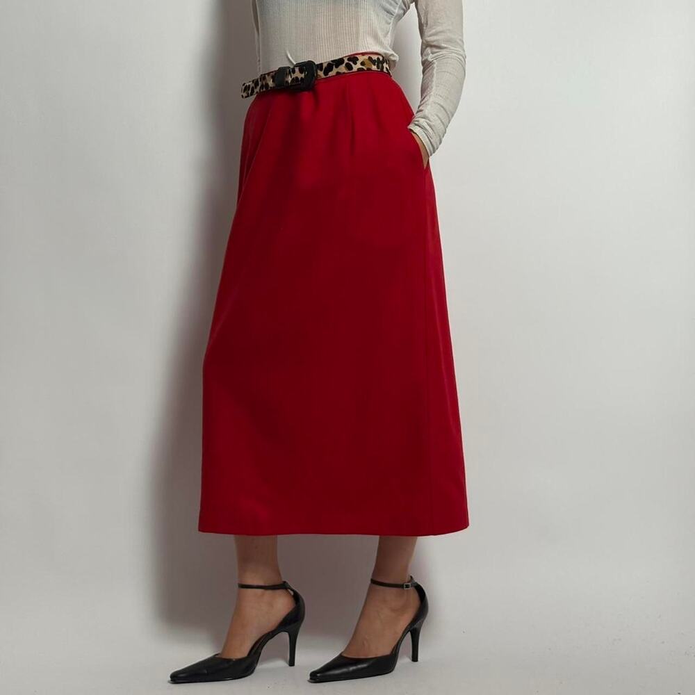 Vintage Lodge Classics Wool Red Midi Skirt - Size 12